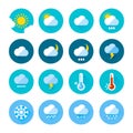 Colored weather icons in flat style. Different visualization of climate. Rainy and sunny days