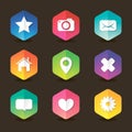 Colored web hexagon icon set with shadows