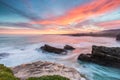 Colored winter sunrise on Galician coast