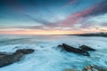 Colored winter sunrise on Galician coast