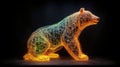 Colored wire art bear 3d rendered on black background, in the style of multiple exposure, light white and orange, AI Generated