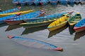 Colored wooden boats Phewa lake Podhara Nepal