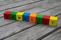 Colored wooden cubes with letters. the word conflict is displayed, abstract illustration Royalty Free Stock Photo