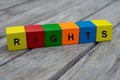 Colored wooden cubes with letters. the word rights is displayed, abstract illustration Royalty Free Stock Photo