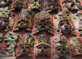 Colored wooden masks at a souvenir stand in Chichen Itza, Yucatan, Mexico