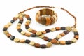 Colored Wooden Necklace and Bracelet Isolated