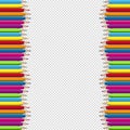 Colored Wooden Pencils Border Frame - Vector Illustration - Isolated On Transparent Background Royalty Free Stock Photo