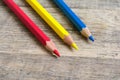 Colored wooden pencils of primary color