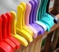 Colored wooden toy swords for sale for the happiness of children Royalty Free Stock Photo