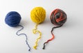 Colored wool knit balls placed on a Royalty Free Stock Photo