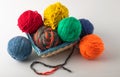 Colored wool knit balls placed on a Royalty Free Stock Photo
