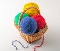 Colored wool knit balls placed on a Royalty Free Stock Photo