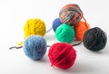 Colored wool knit balls placed on a Royalty Free Stock Photo