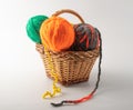 Colored wool knit balls placed on a Royalty Free Stock Photo