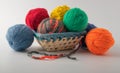 Colored wool knit balls placed on a Royalty Free Stock Photo