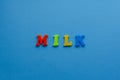 Colored word `milk` from plastic magnets Royalty Free Stock Photo
