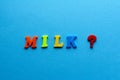 Colored word `milk` from plastic magnets Royalty Free Stock Photo