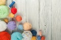 Colored yarn on a white background. Skeins of wool yarn for knitting. Balls of wool of different colours for handmade knitting on Royalty Free Stock Photo