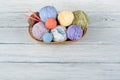 Colored yarn on a white background. Skeins of wool yarn for knitting. Balls of wool with spokes of different colours for Royalty Free Stock Photo