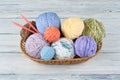 Colored yarn on a white background. Skeins of wool yarn for knitting. Balls of wool with spokes of different colours for handmade Royalty Free Stock Photo