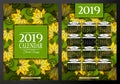 Colored 2019 Year Calendar Rectangular Template, Double-sided Royalty Free Stock Photo