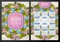 Colored 2019 Year Calendar Rectangular Template, Double-sided
