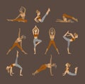 Colored yoga set icons isolated on white