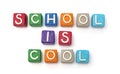 Coloreful blocks made of modeling clay with letters, put in words School is cool