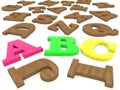 Colorful ABC letters and wood letters on white Royalty Free Stock Photo