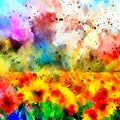 colorful abstract art of a field of sunflowers Royalty Free Stock Photo