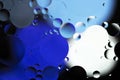 Colorful abstract background. Blue purple white black circles and oil bubbles in the water. Close up. Macro abstraction. Rainbow Royalty Free Stock Photo