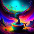 Colorful abstract background with a cup of coffee in the foreground. AI Generated Royalty Free Stock Photo