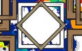 Colorful abstract background design with wooden frame object in the middle