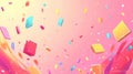 Colorful abstract background with floating geometric shapes and confetti Royalty Free Stock Photo