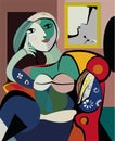 Colorful abstract background, inspired by Picasso, woman in armchair -18-213