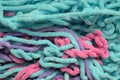 Colorful abstract background with plush yarn, pink, purple, green threads, soft feeling, hobby related background Royalty Free Stock Photo