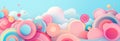 Colorful Abstract Background With Swirling Shapes And Clouds. Surreal Candy Landscape With Swirl And Circular Form