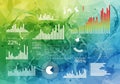 Colorful abstract background with various data visualizations. Royalty Free Stock Photo