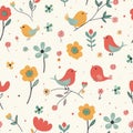 Colorful Abstract Birds and Floral Patterns Background Illustration Royalty Free Stock Photo