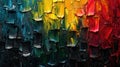 Colorful Abstract Canvas Texture with Multicolored Oil Paints, Black, Red, Yellow, and Green - Modern Art Painting Background Royalty Free Stock Photo