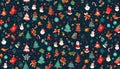 Colorful abstract christmas flower and tree pattern with abundance of red blossoms