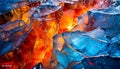 colorful abstract cold ice pieces melting in hot fire flame, blue red display background, concept, generative ai