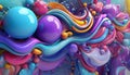 Colorful abstract 3D shapes in dynamic flow, vibrant blues and purples, creative web banner Royalty Free Stock Photo