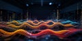 Colorful Abstract Data Waves with Glowing Particles and Vertical Bars technology digital Royalty Free Stock Photo
