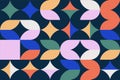 Colorful abstract design with simple geometrical shapes and figures. Minimalistic background in scandinavian retro style