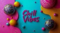 Colorful abstract design with text chill vibes and spherical elements