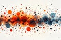 Colorful abstract digital art with dynamic circles, dots. Vibrant orange, blue gradient creates visual flow. Interlacing pattern