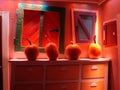 Colorful abstract doors and pumpkins during the Halloween period.