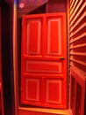 Colorful abstract doors and pumpkins during the Halloween period.