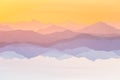 Farebná abstraktná dvojitá expozícia hôr pri východe slnka. Minimalistická scenéria s farebnými prechodmi.